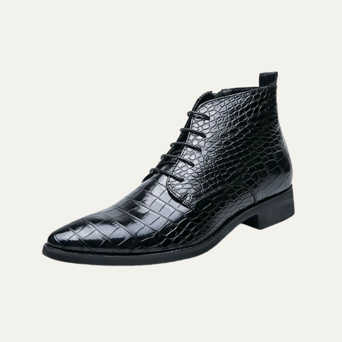 Knox | Men's Crocodile Leather Lace Up Ankle Boots Black