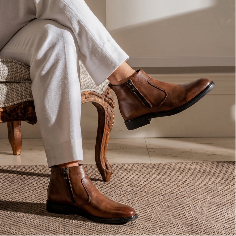 Kael | Men's Leather Chelsea Boots Brown Side Zip