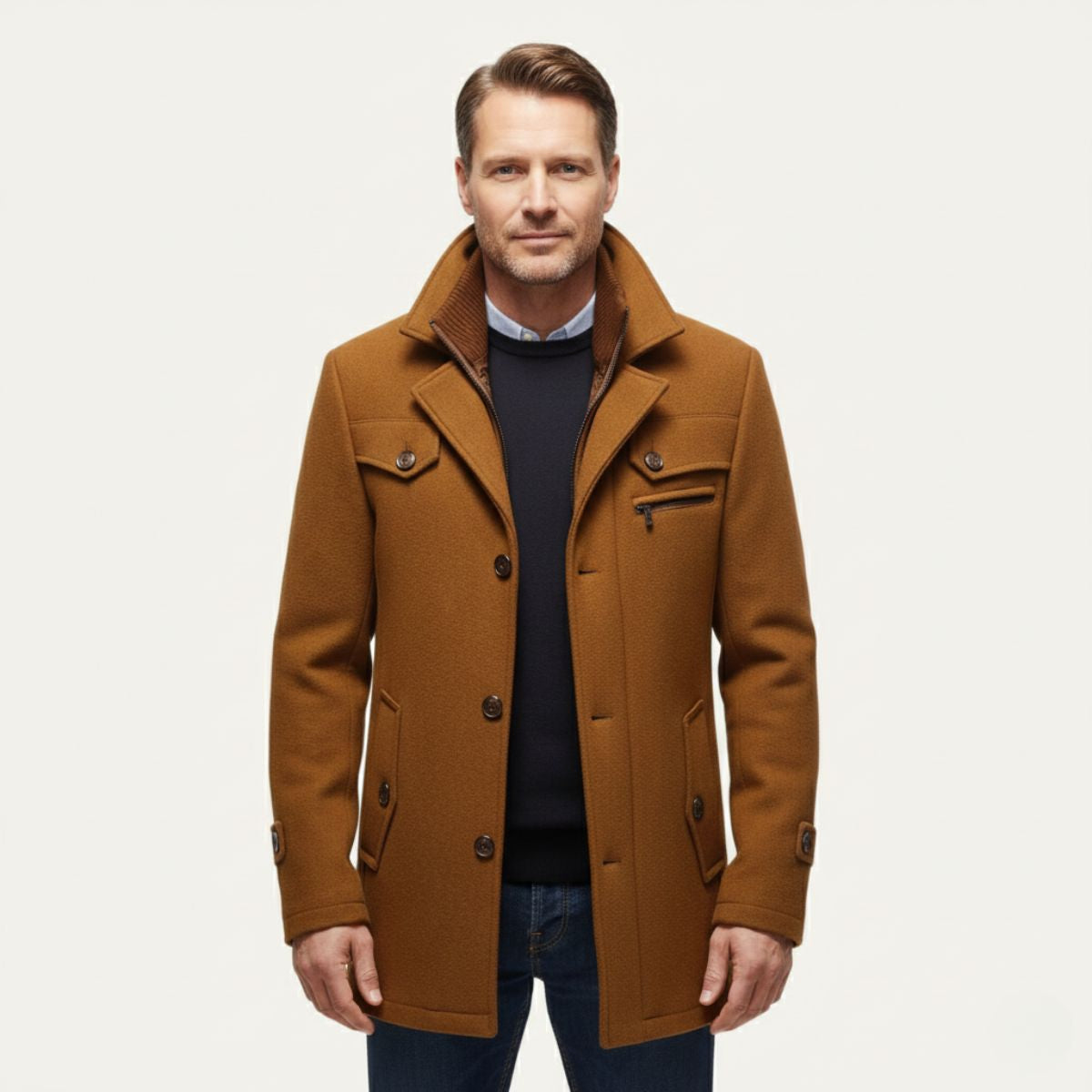 Callum | Men's Smart Casual Wool Blend Camel Coat With Quilted Liner