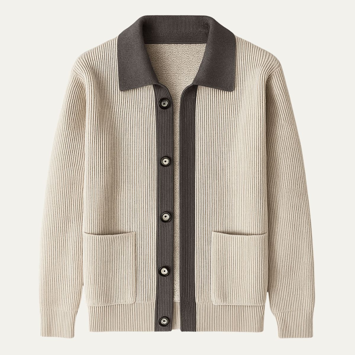 Axel | Men's Collared Cardigan Sweater Black Cream Knit