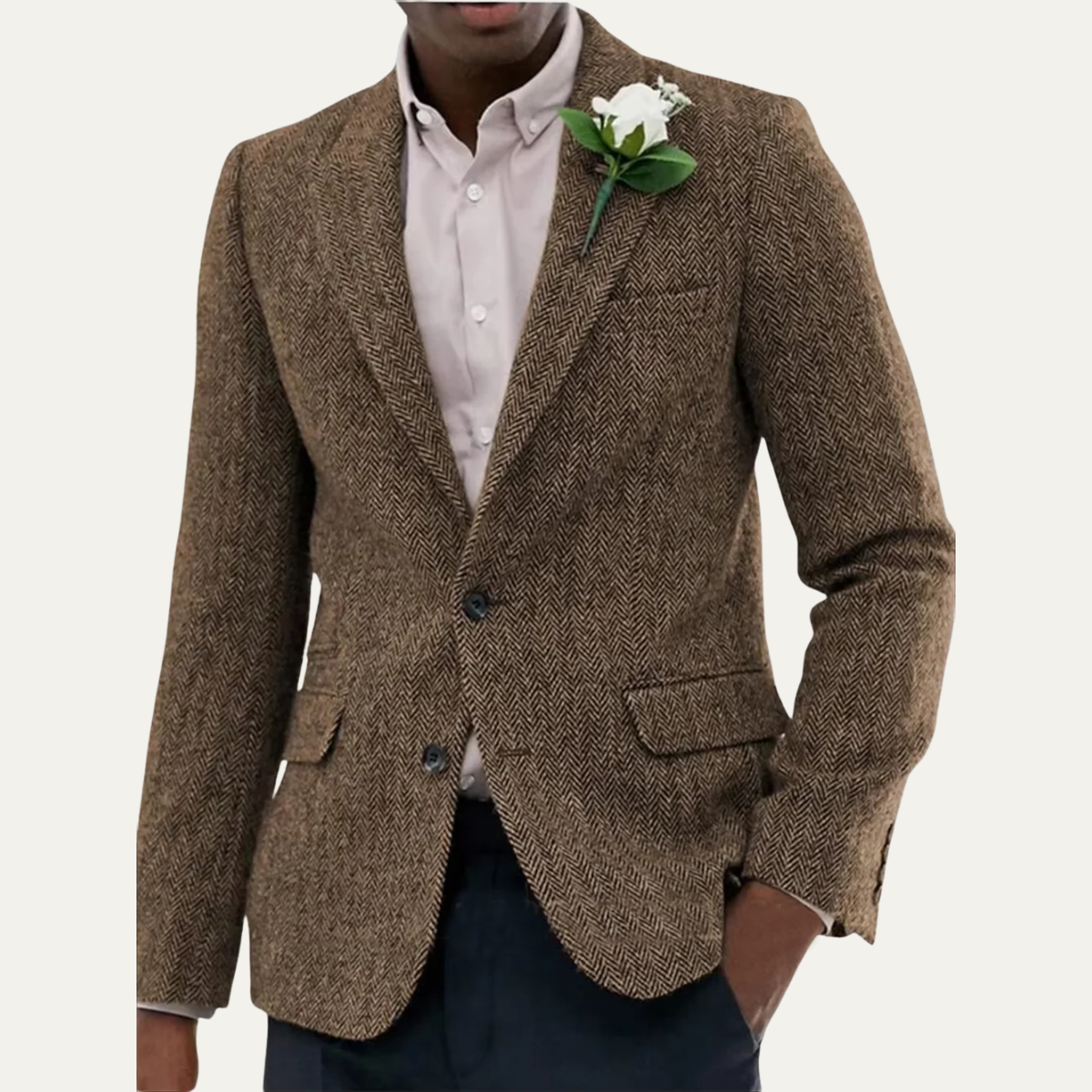 Axel | Men's Tweed Blazer Herringbone Brown