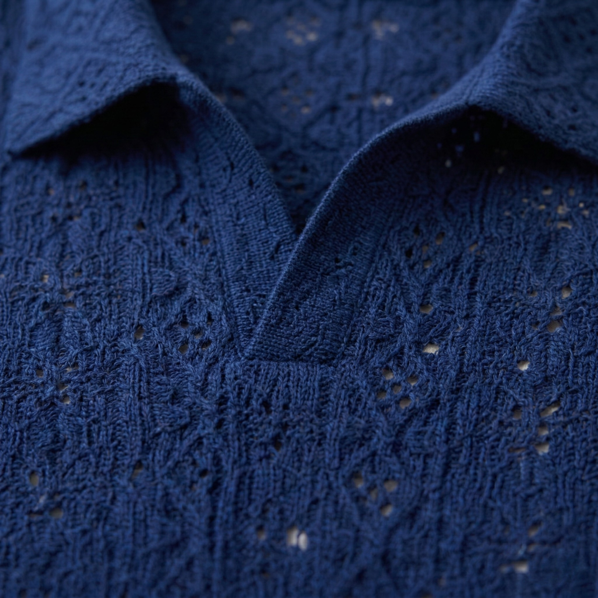 Luca | Men's Crochet Knit Polo Shirt Navy Blue Short Sleeve