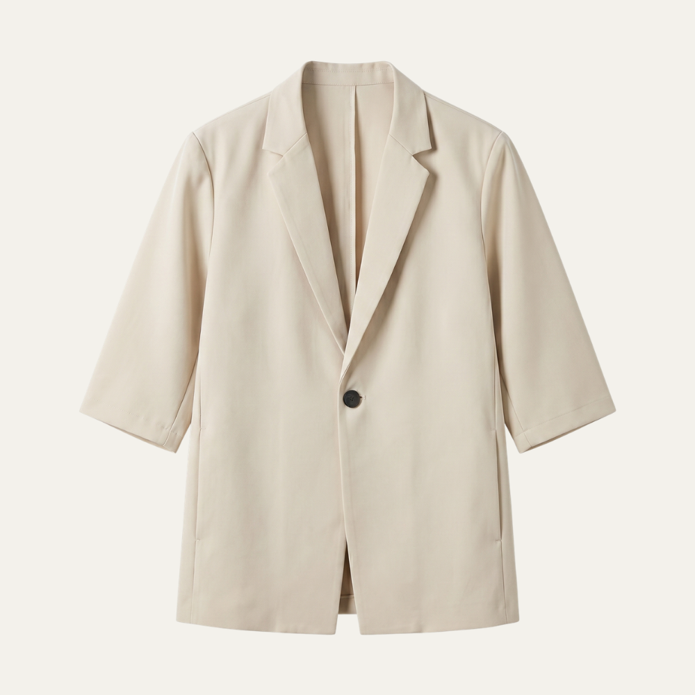 Dama Washington Rhys men's relaxed tailored blazer beige short sleeve - front view