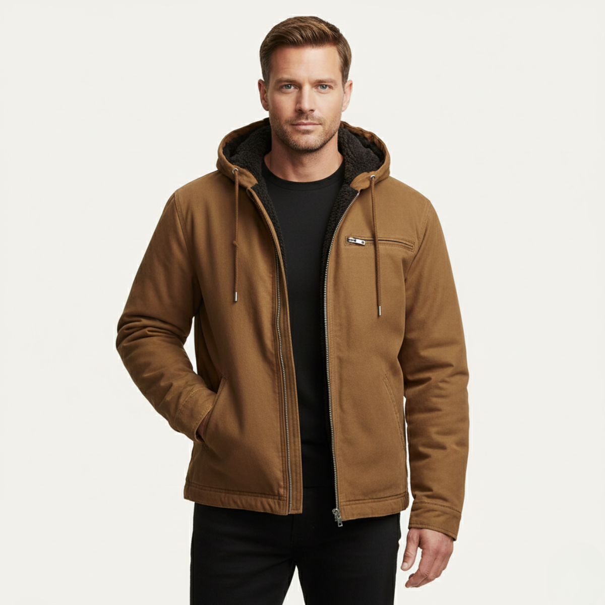 Axel | Men's Fleece Lined Hooded Jacket Camel