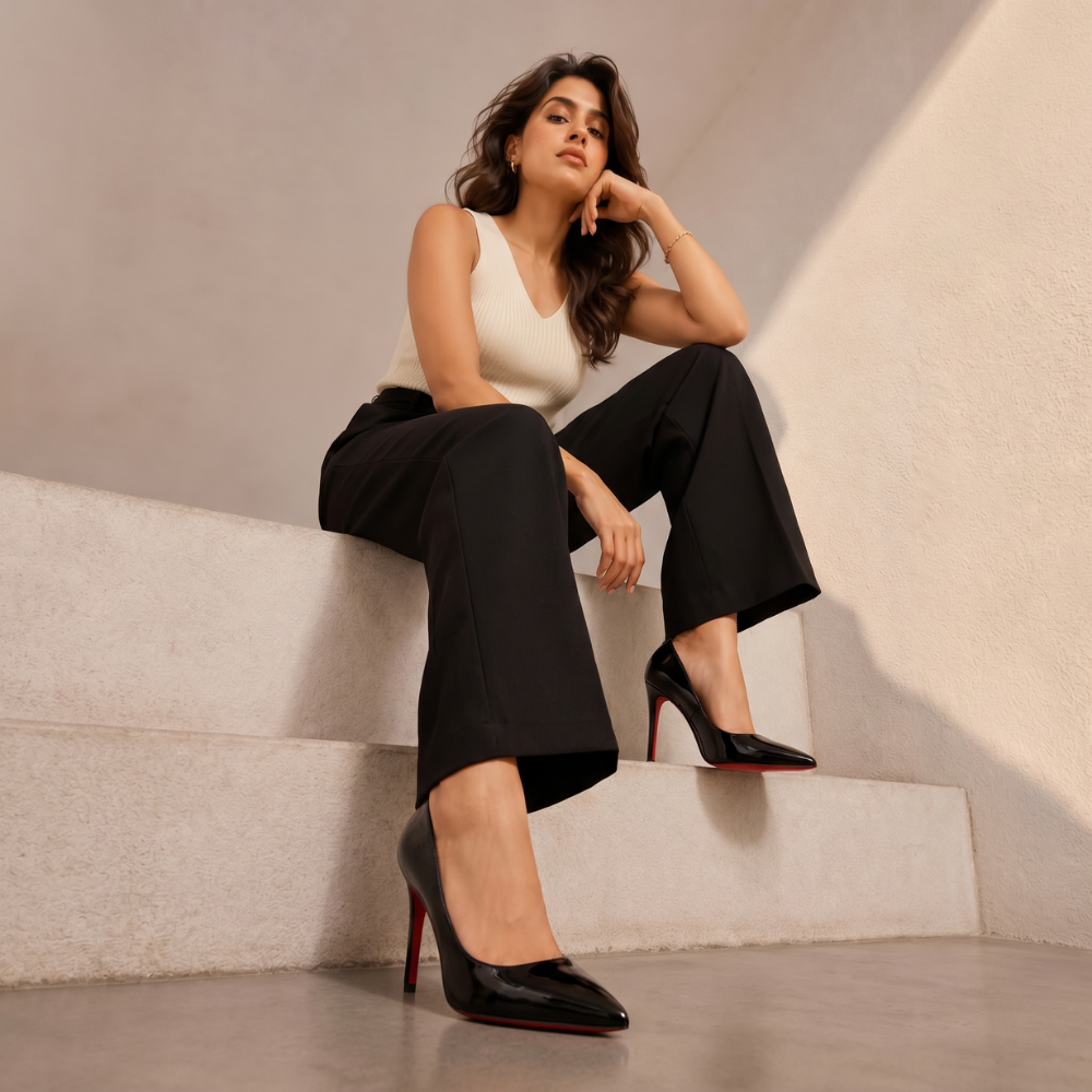 Dama Washington Vera women's patent pointed toe pump black red sole - view 2