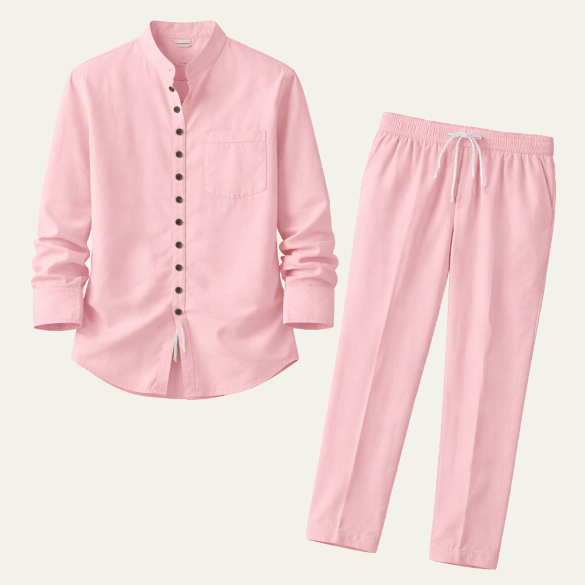 Axel | Men's Linen Sweatsuit Pink Button Up