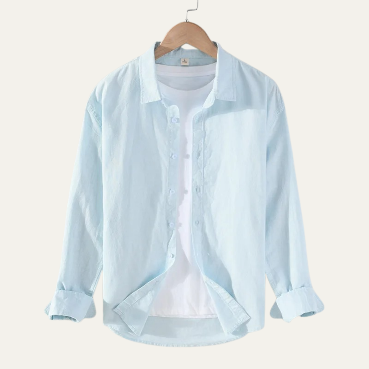 Kai | Men's Light Blue Linen Shirt Long Sleeve Button Up Casual