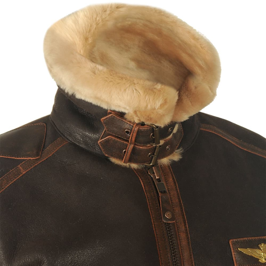 Voss | Men's Sherpa Collar Leather Jacket Brown