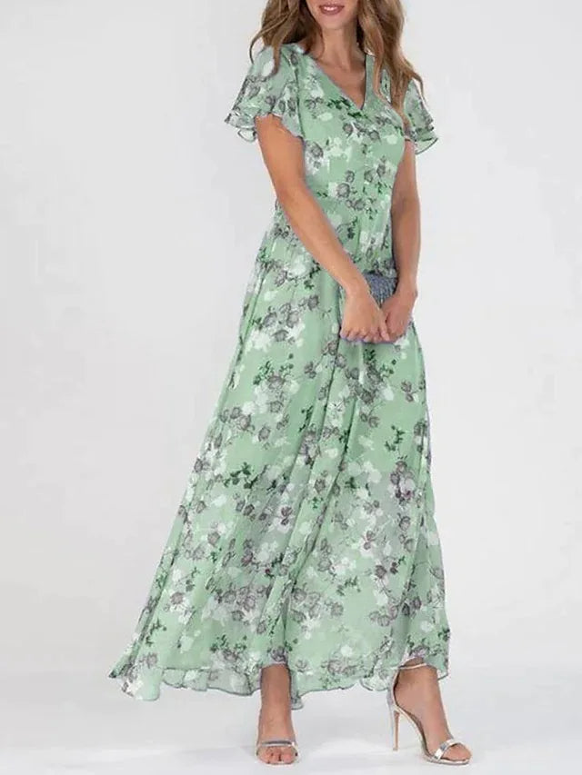 Nina | Women's Floral Maxi Dress Short Sleeve Orange