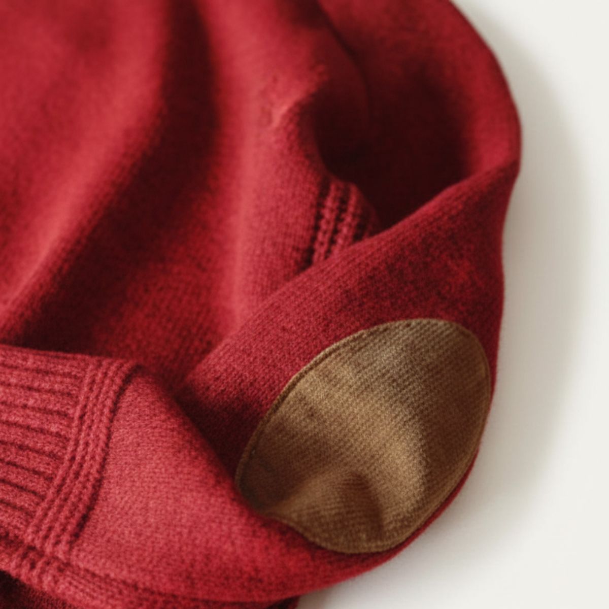 Beau | Men's Oversized Crew Neck Sweater Red Elbow Patches