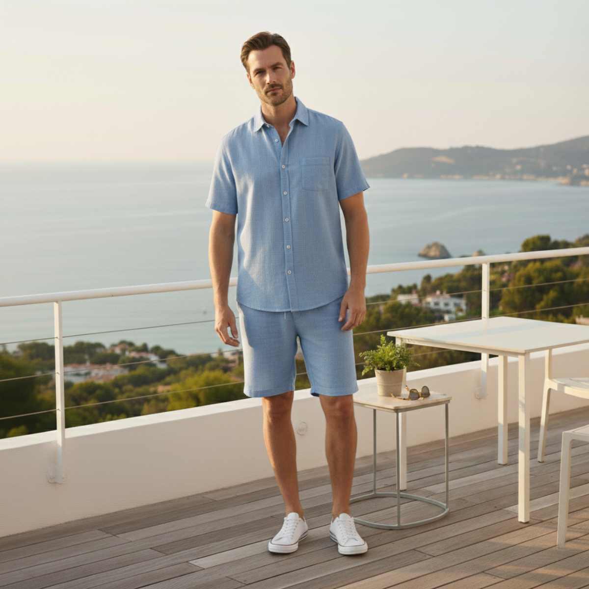 Sage | Men's Casual Linen Shorts Set Gray