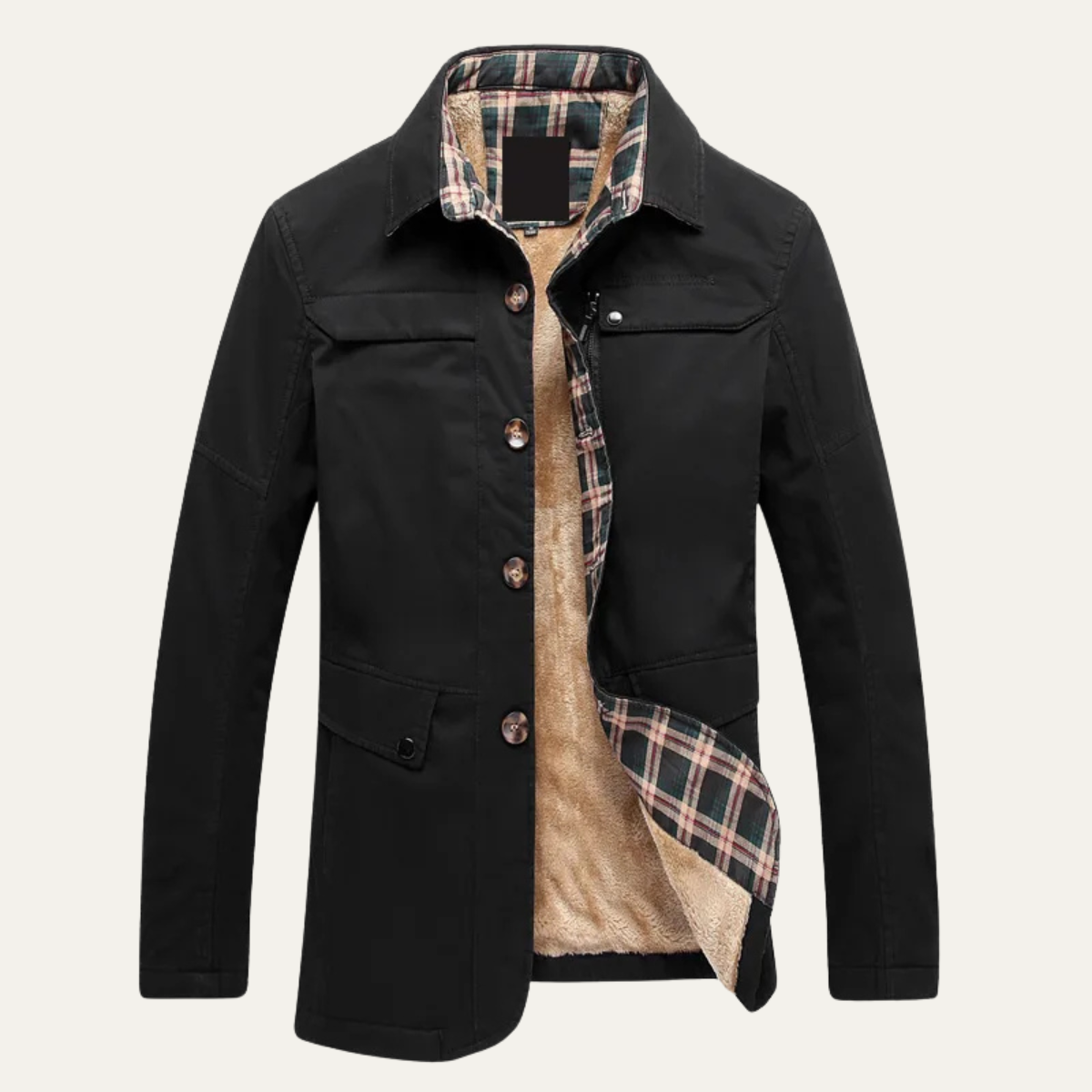 Bram | Men's Utility Jacket Olive Fleece Lined Plaid