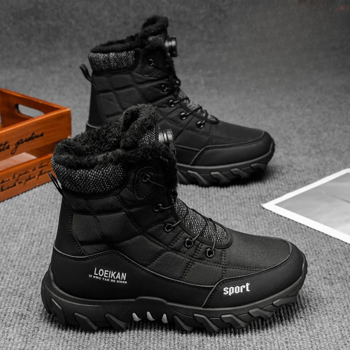 Lars | Men's Waterproof Winter Snow Boots Black Sherpa Lined