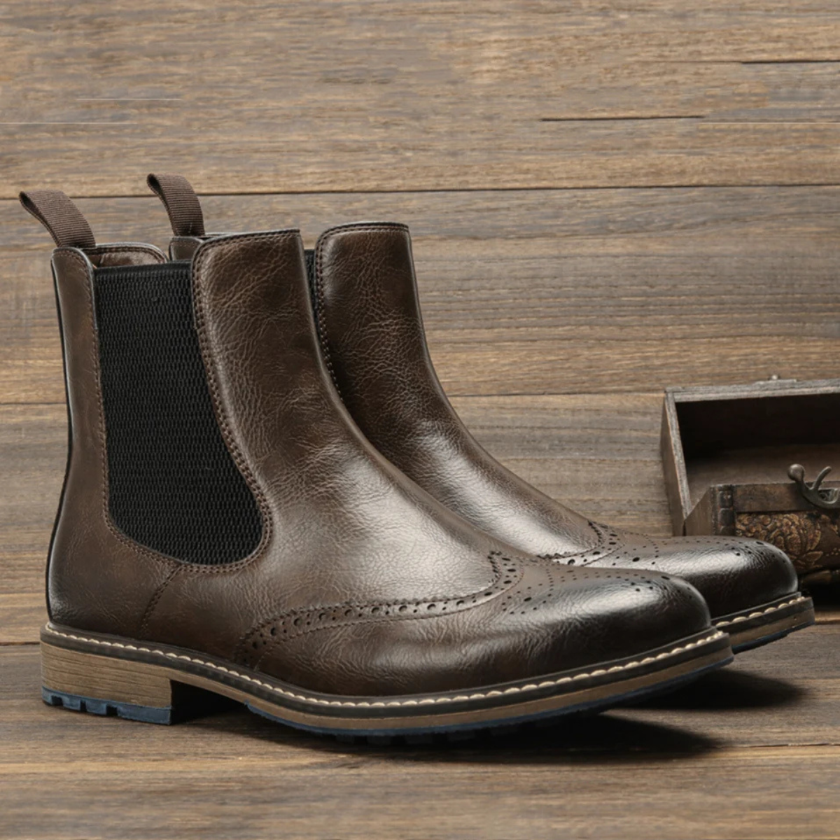 Jasper | Men's Brogue Chelsea Boots Brown Leather