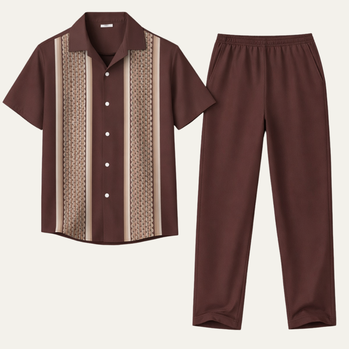 Omar | Men's Casual Striped Button Up Shirt Brown Short Sleeve