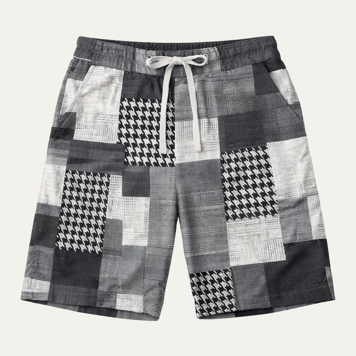 Kai | Men's Houndstooth Plaid Shorts Black White Casual