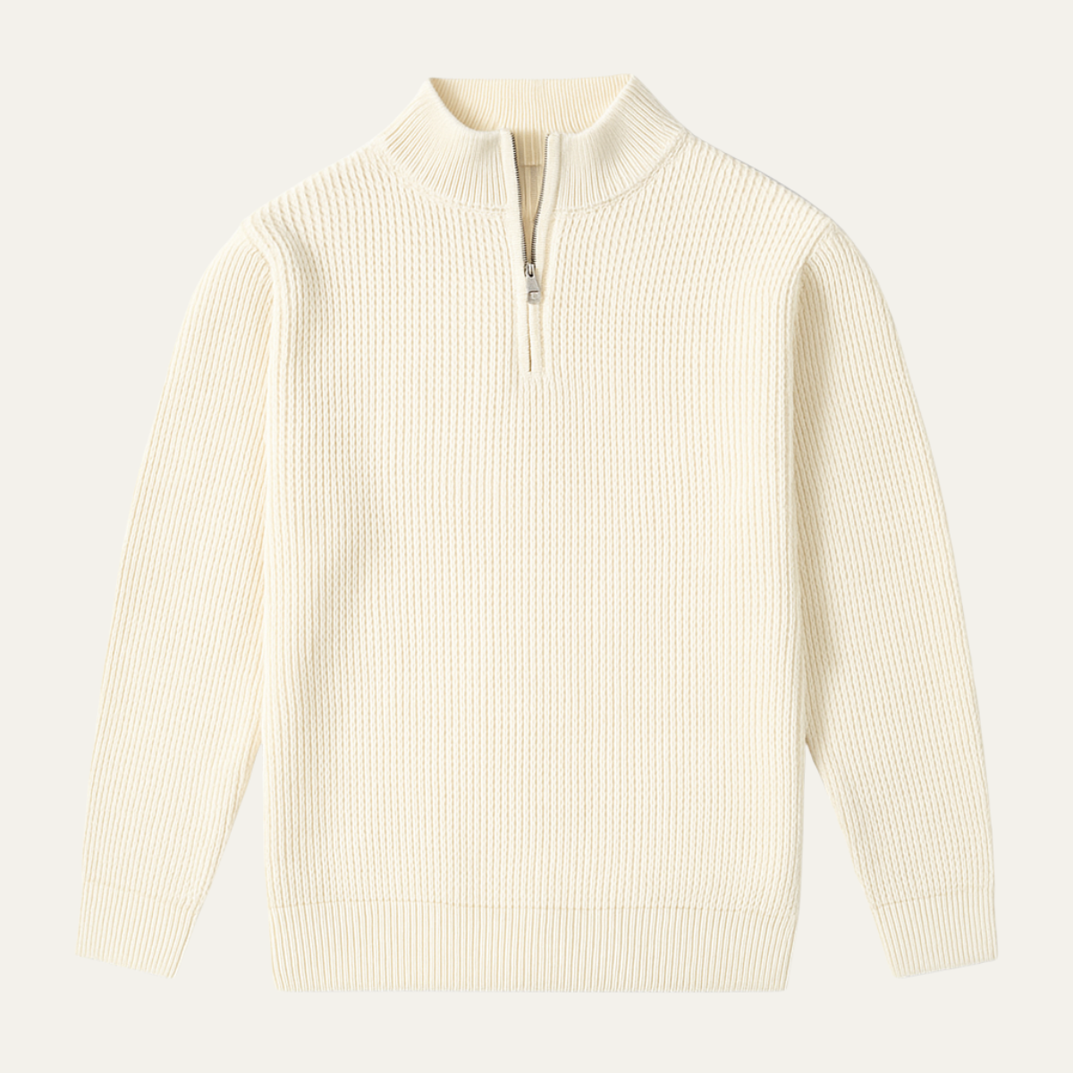 Soren | Men's Quarter Zip Sweater Cream Cable Knit Stand Collar