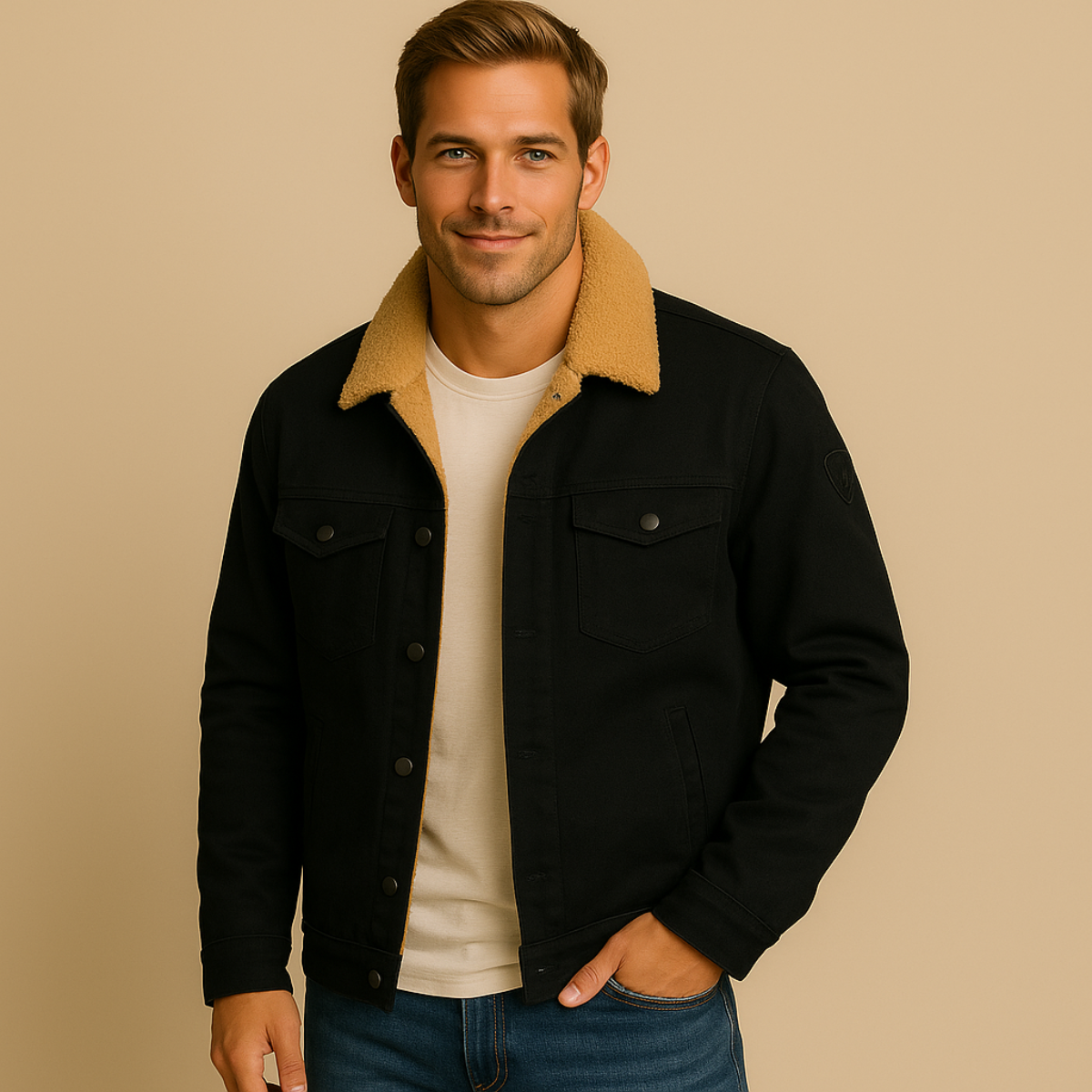 Jude | Men's Sherpa Lined Denim Jacket Black