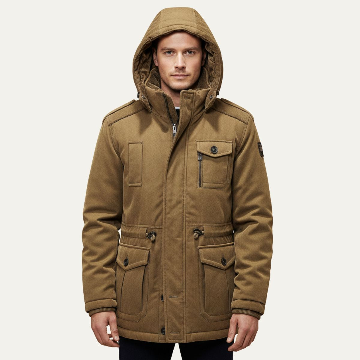 Ash | Men's Winter Parka Olive Hooded Quilted Jacket