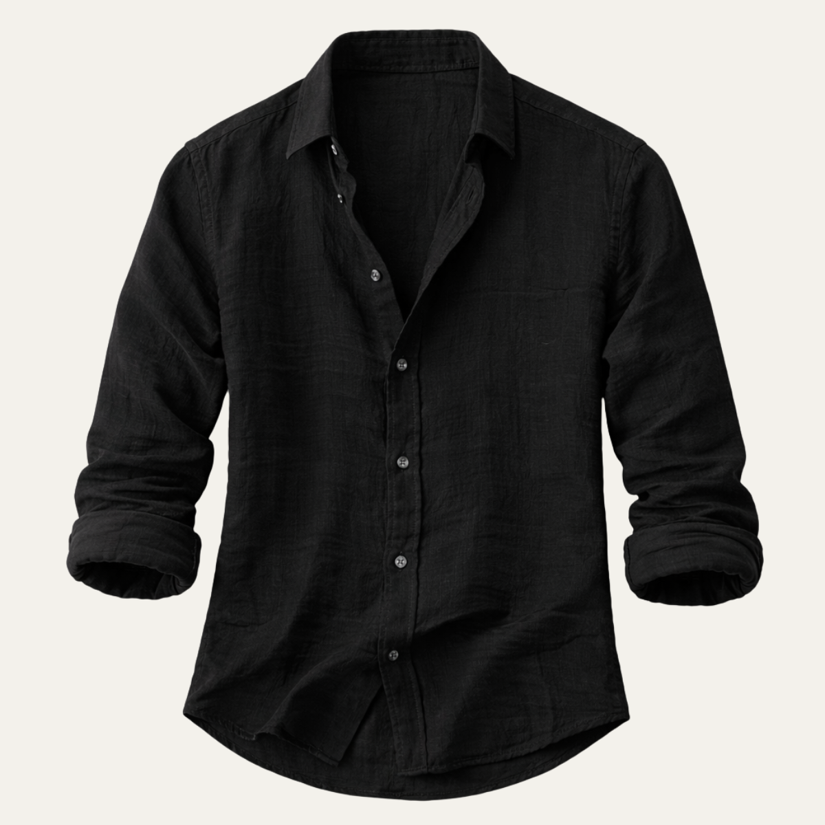 Beau | Men's Casual Linen Button Up Shirt Black
