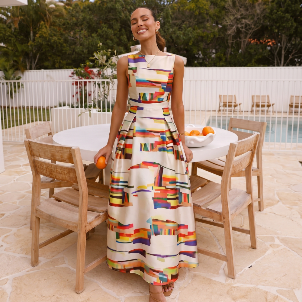 Dama Washington Maren women's sleeveless maxi dress cream colorblock print - view 2