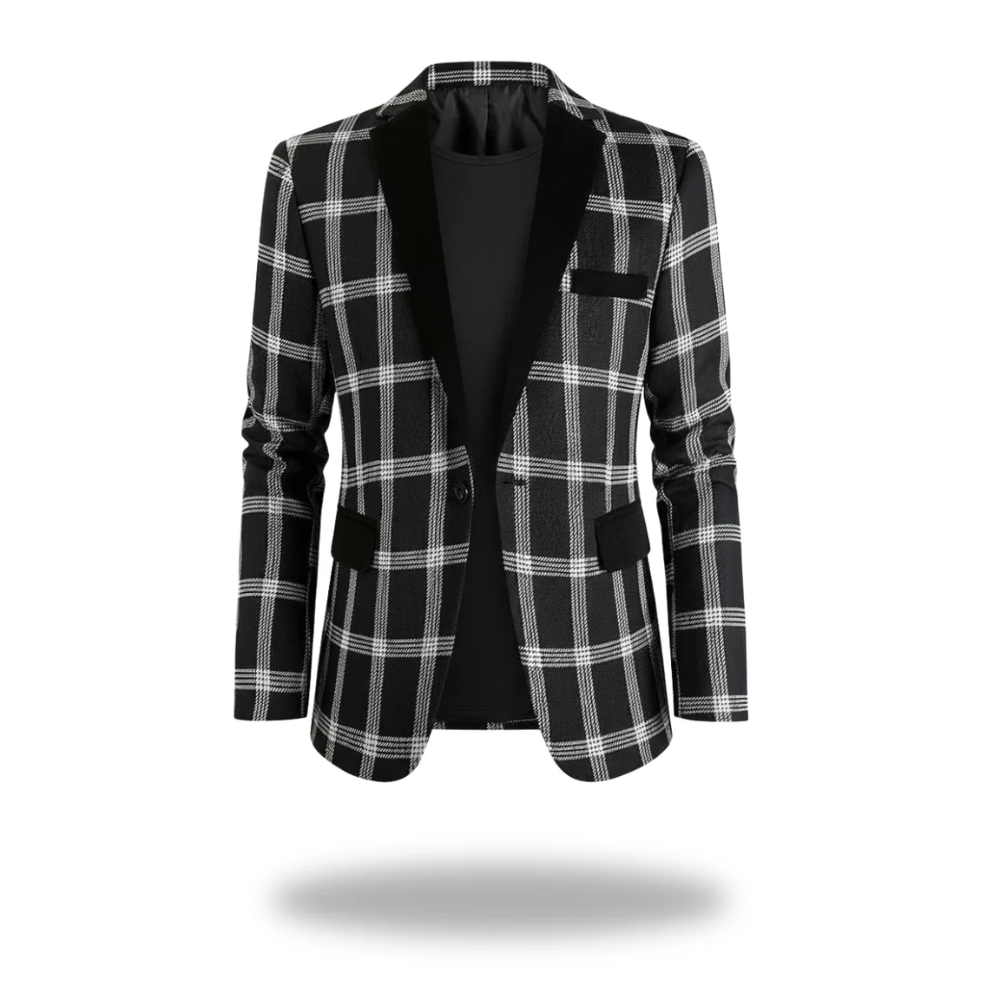 Axel | Men's Check Blazer Navy Gold Single Breasted