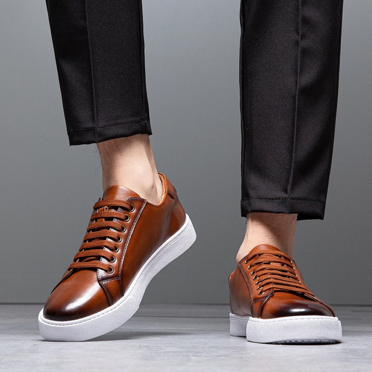 Kade | Men's Casual Lace Up Sneaker Brown White Sole