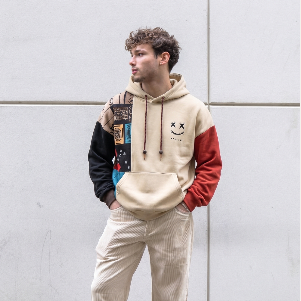 Dama Washington Sage men's graphic hoodie cream patchwork color block - view 2