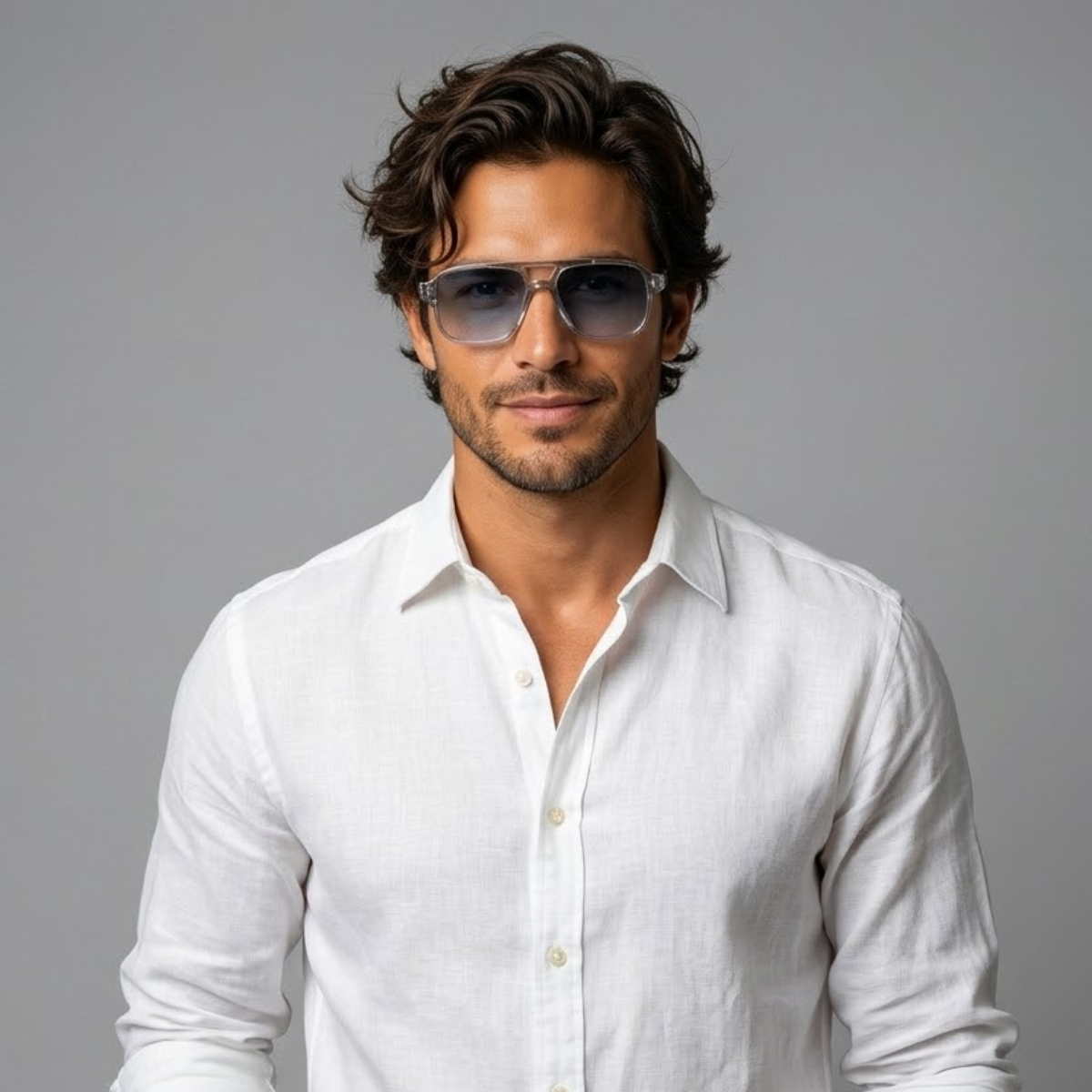 Dama Washington Portsmouth men's transparent square sunglasses gray blue - front view