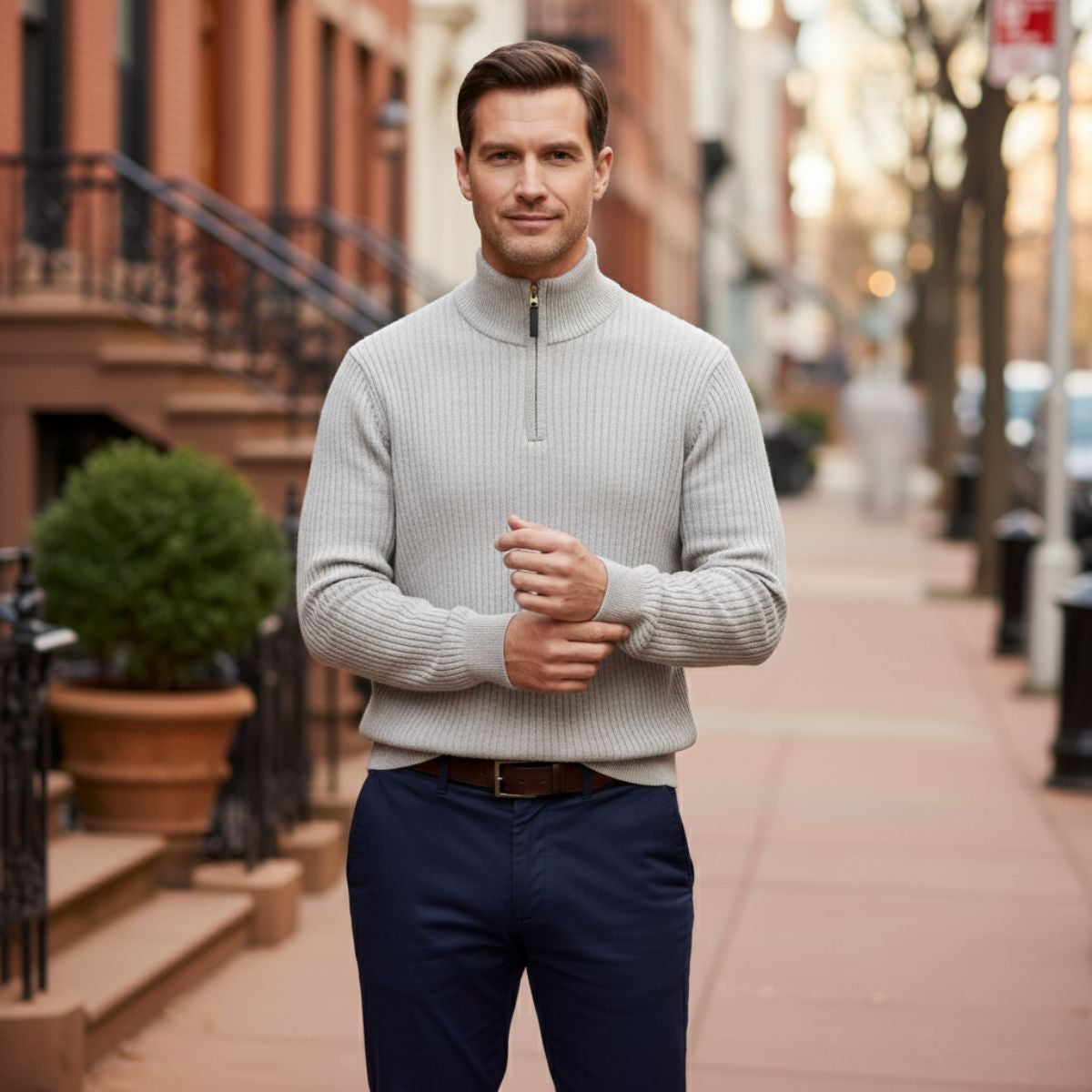 Axel | Men's Quarter Zip Sweater Cream Ribbed Knit