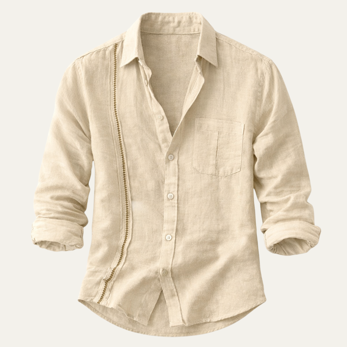 Callum | Men's Linen Button Up Shirt Cream Long Sleeve