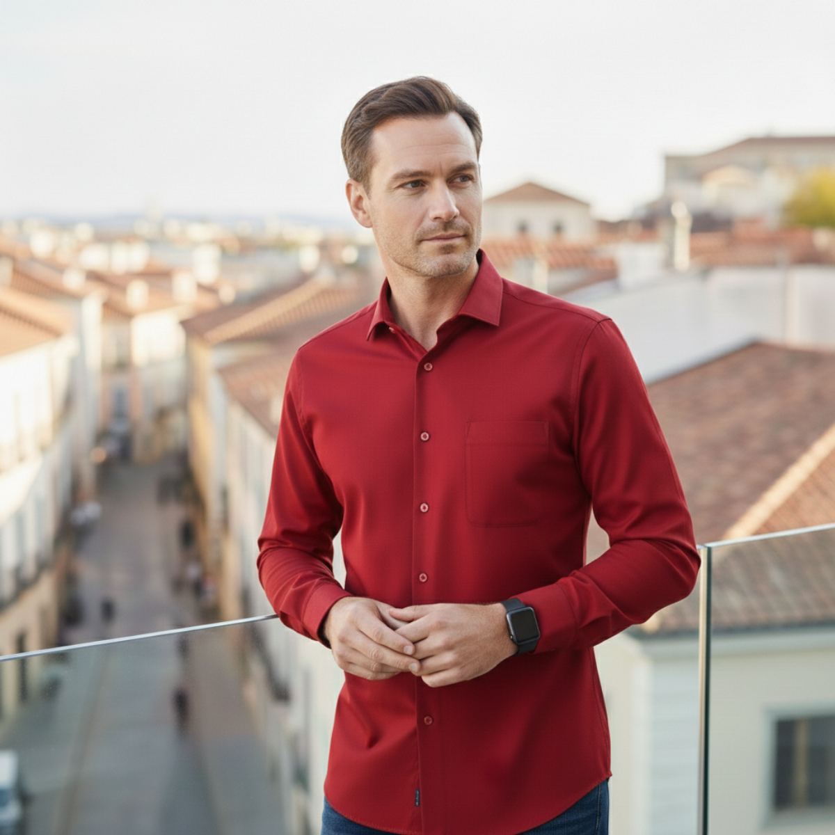 Beau | Men's Dress Shirt Red Long Sleeve Button Up