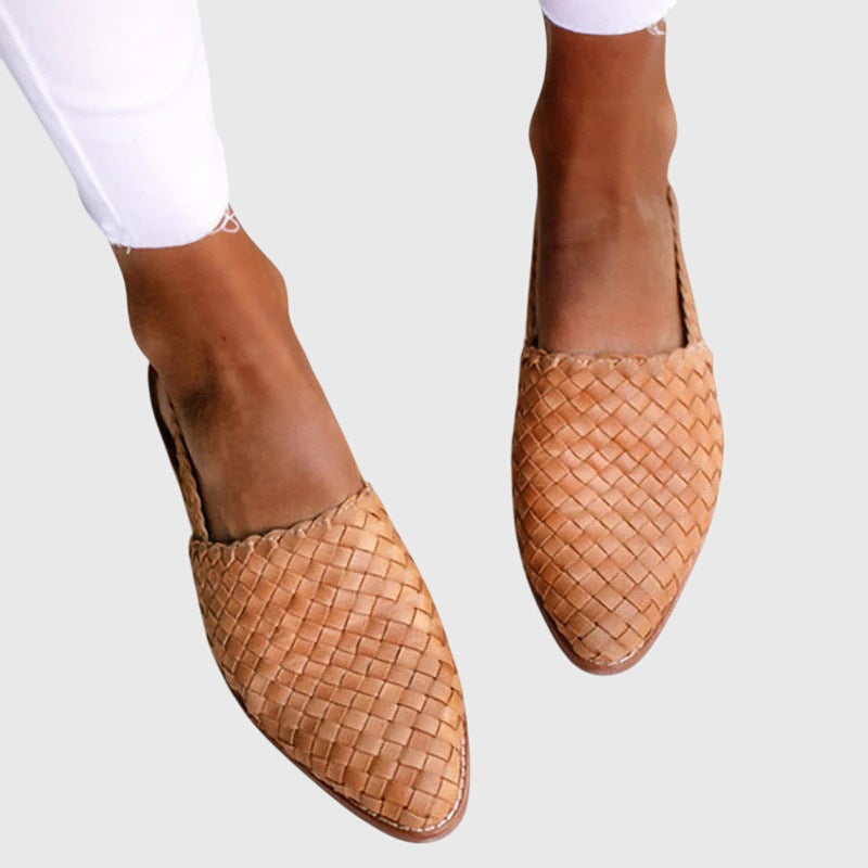 Camille | Women's Woven Loafer Tan Slip On Flat