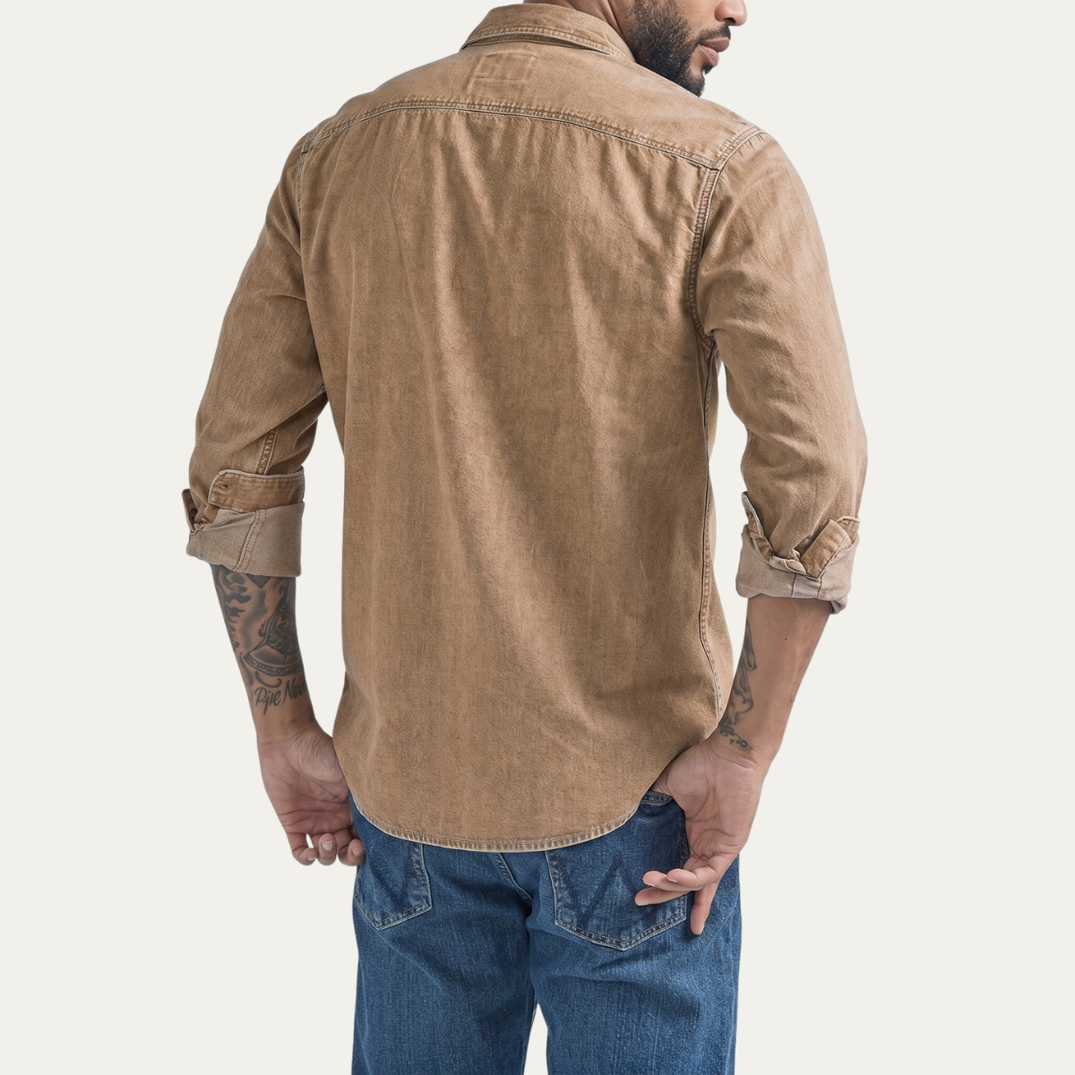 Rhys | Men's Vintage Washed Denim Shirt Brown