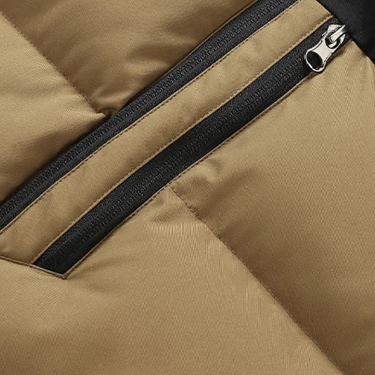 Roan | Men's Puffer Vest Beige Black Hooded Zip Pockets