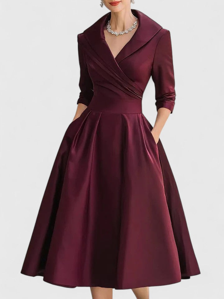 Vera | Women's Wrap Midi Dress Black Three Quarter Sleeve