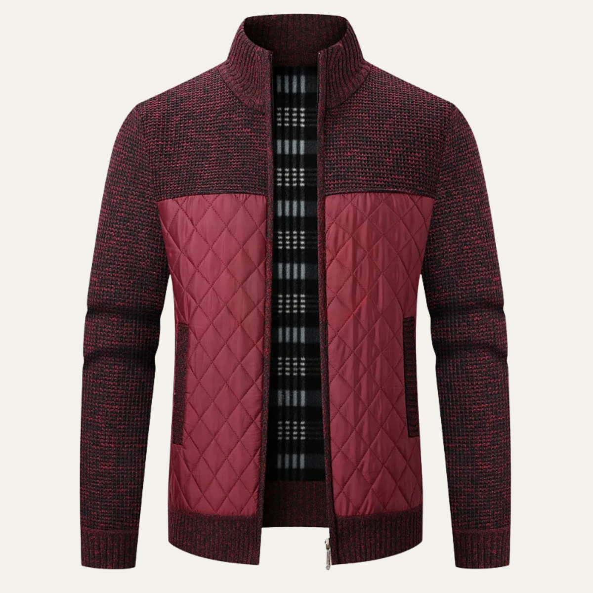 Axel | Men's Quilted Knit Puffer Jacket Burgundy Zip Up