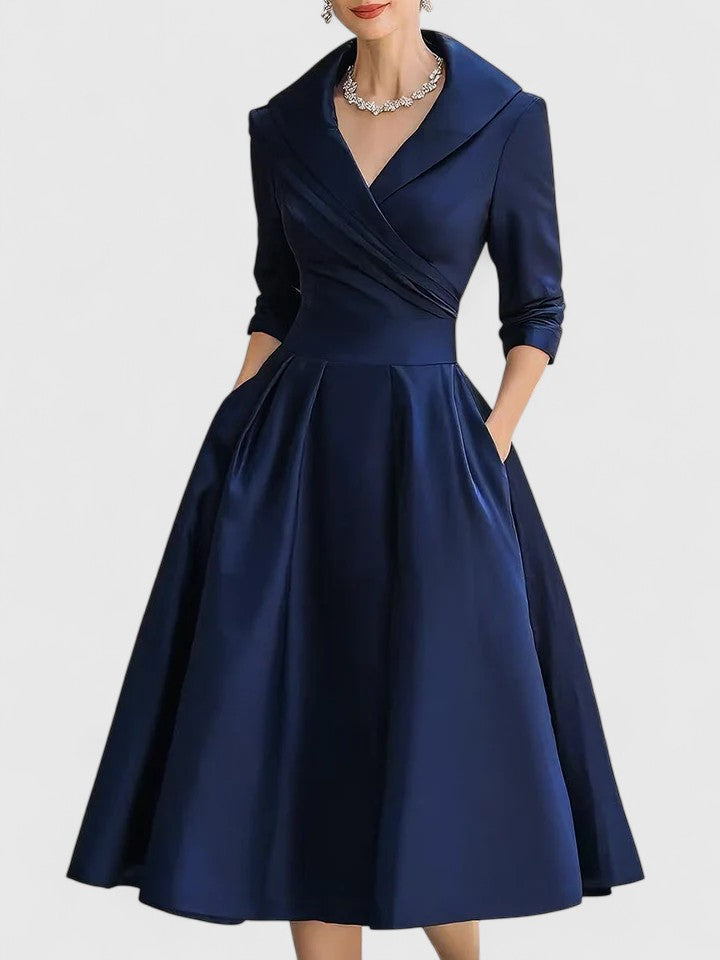 Vera | Women's Wrap Midi Dress Black Three Quarter Sleeve