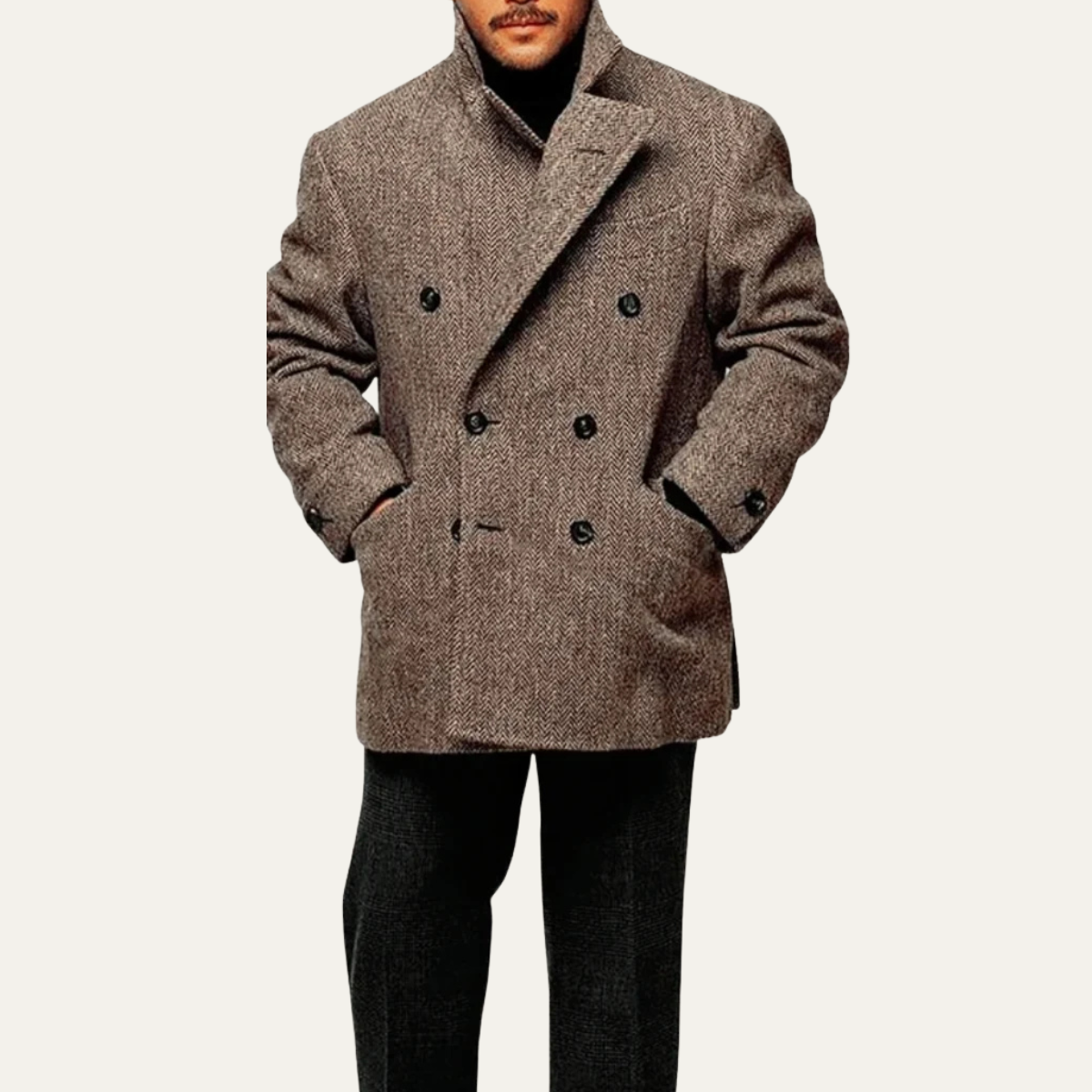 Rhys | Men's Double Breasted Wool Herringbone Blazer Beige
