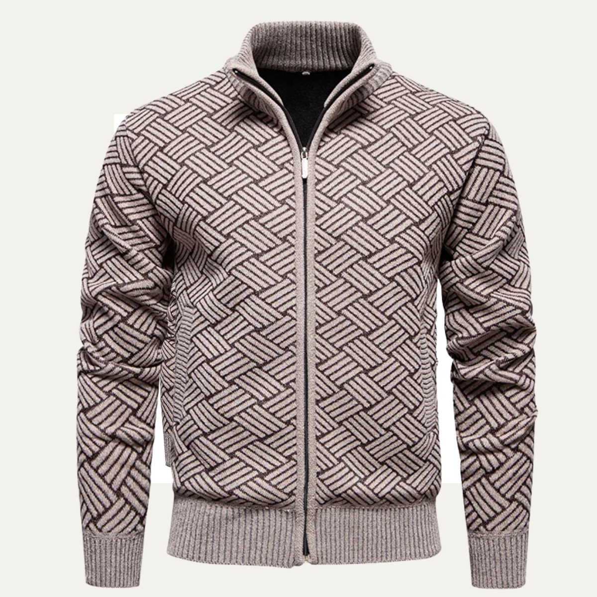 Voss | Men's Textured Knit Zip Up Cardigan Black