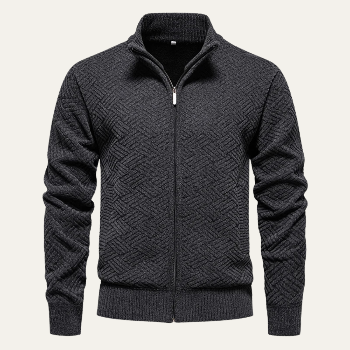 Voss | Men's Textured Knit Zip Up Cardigan Black