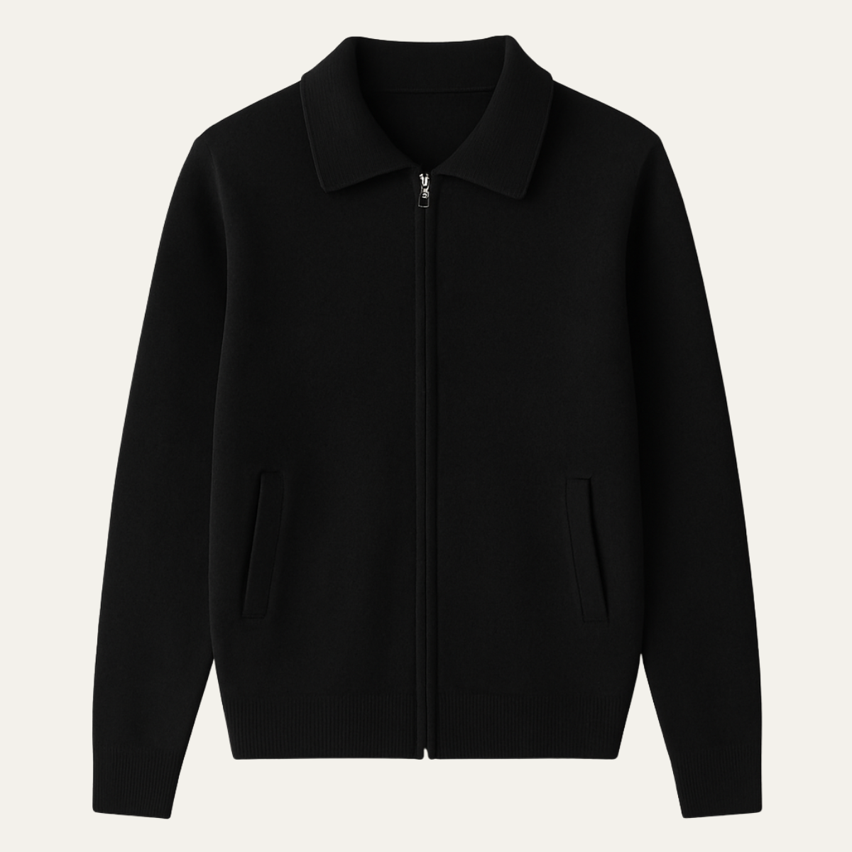 Finn | Men's Wool Cardigan Cream Zip Up Collar Pockets