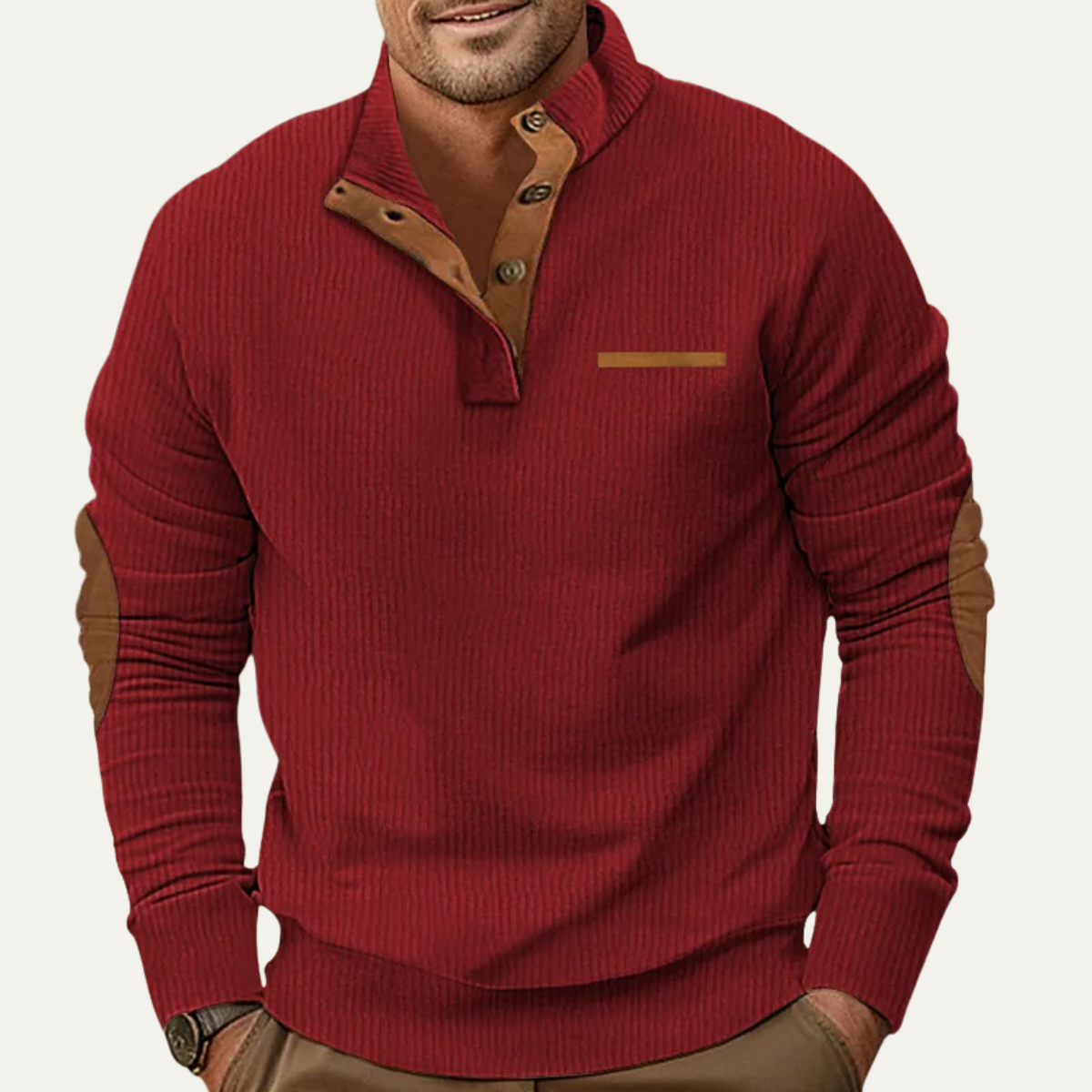 Casper | Men's Vintage Ribbed Knit Polo Brown Tan Trim