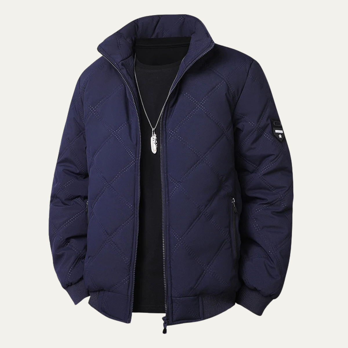 Axel | Men's Quilted Puffer Jacket Black Stand Collar