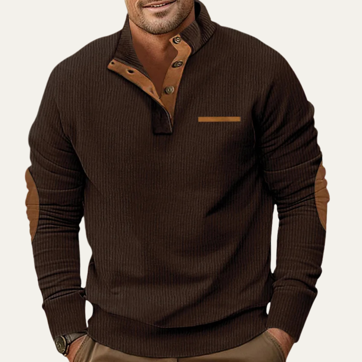 Casper | Men's Vintage Ribbed Knit Polo Brown Tan Trim