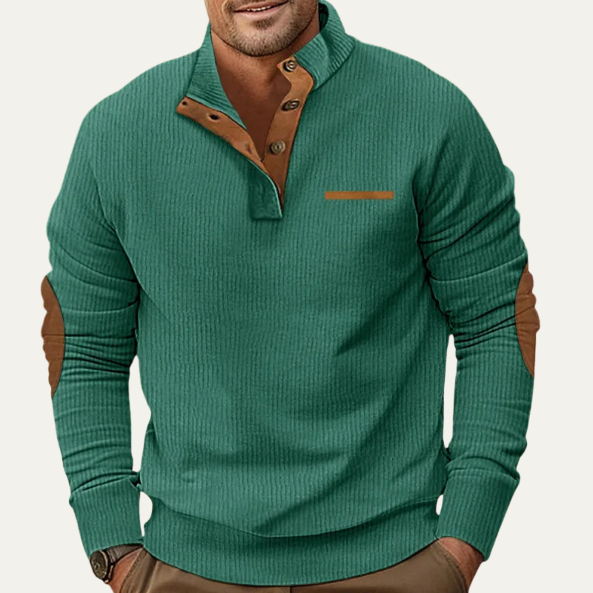 Casper | Men's Vintage Ribbed Knit Polo Brown Tan Trim