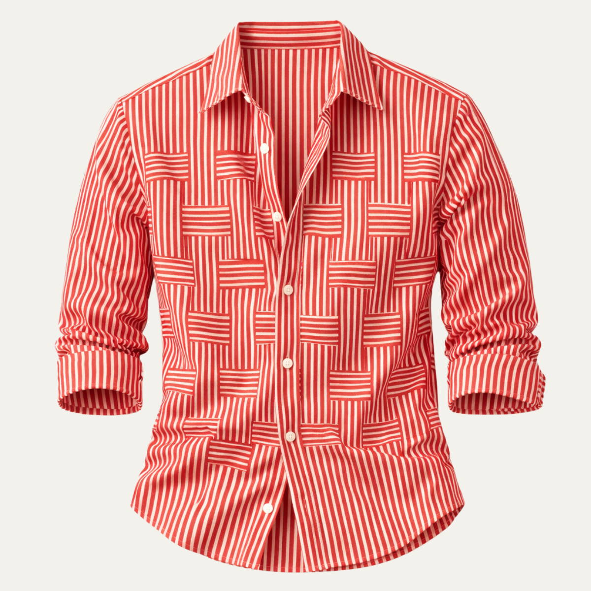 Axel | Men's Striped Button Up Shirt Red White
