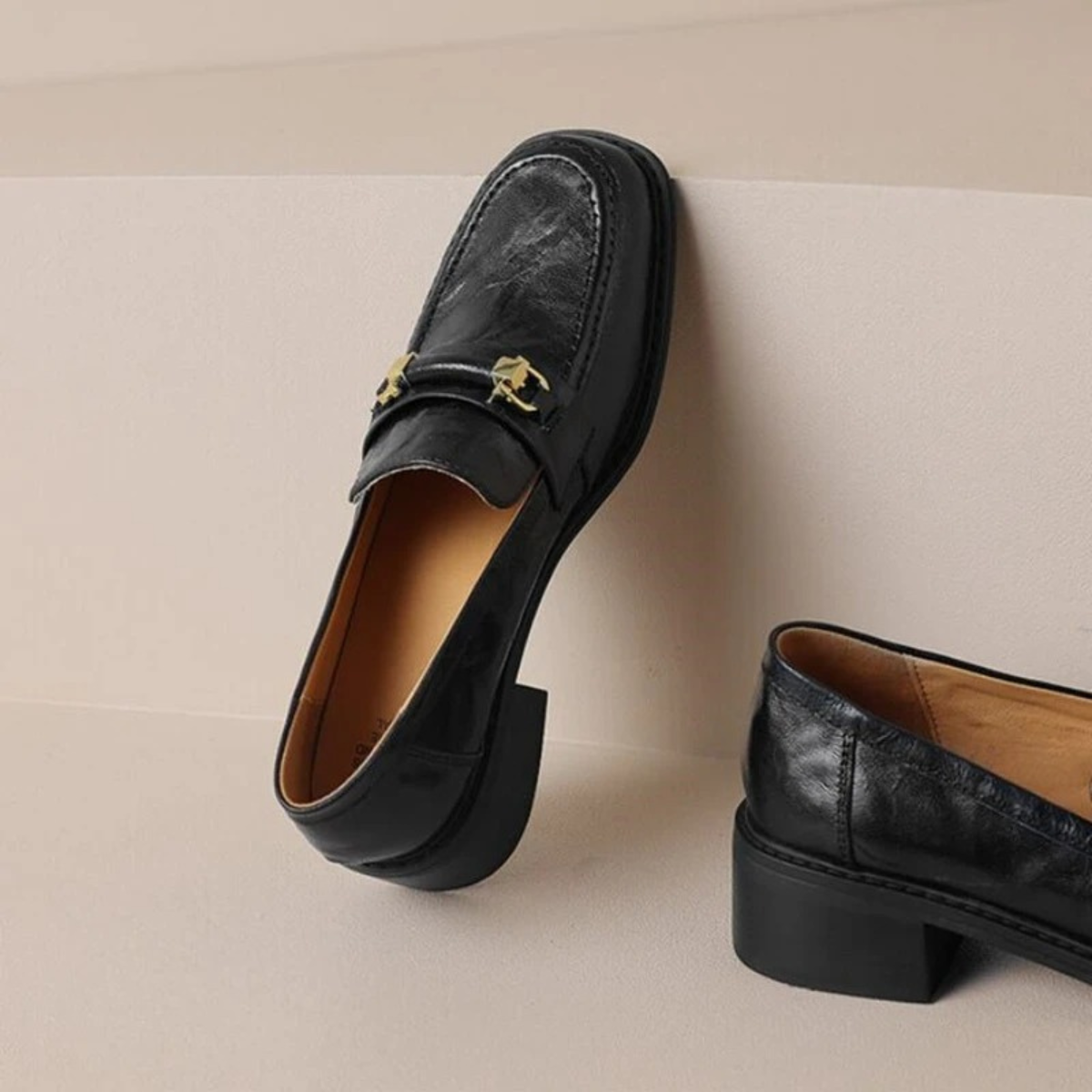 Axel | Men's Classic Slip On Leather Loafers Black Metal Buckle