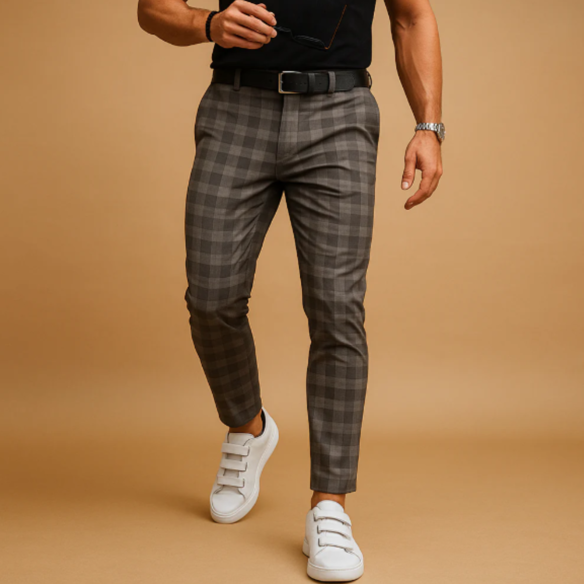 Tate | Men's Smart Casual Check Slim Fit Pants Black