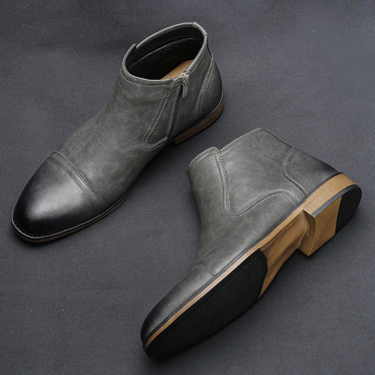 Jude | Men's Leather Ankle Boots Gray Lace Up